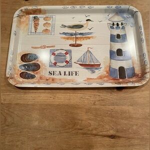Signed Alie Kruse Kolk Melamine Nautical  Lighthouse Beach Tray Coastal 18x12